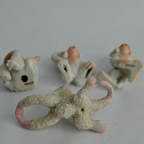 Vintage Sugared Monkeys White Porcelain Set of 4 Japan - Picture 6 of 6